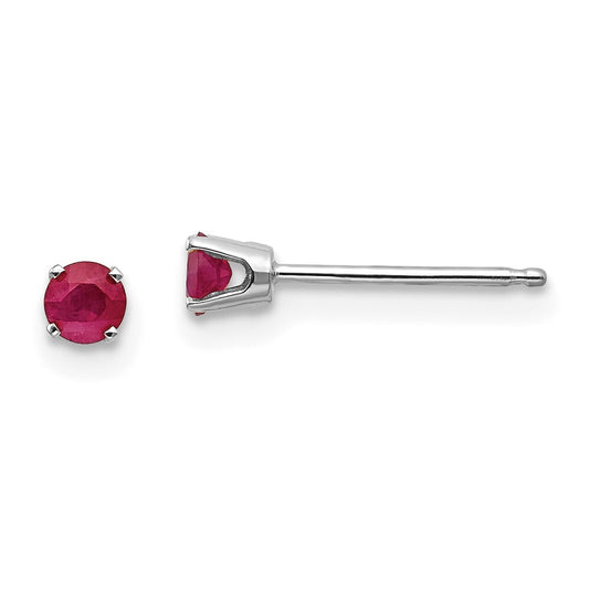 14k White Gold 3mm Ruby Stud Earrings Gift for Women