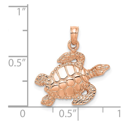 14k Rose Gold Textured Sea Turtle Charm Pendant for Women
