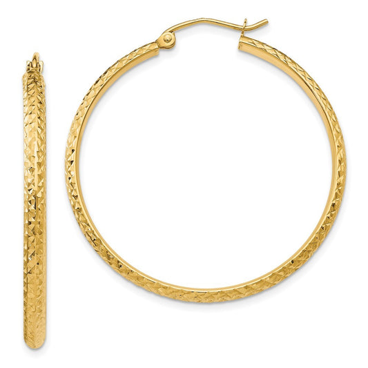 14k Yellow Gold Diamond-cut 2.8x37mm Hollow Hoop Earrings