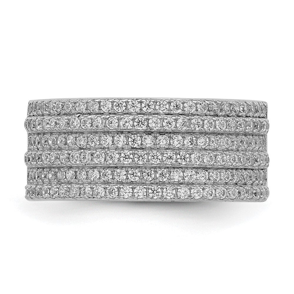 Sterling Silver Rhodium-plated Cubic Zirconia Wide Band Ring Size 6