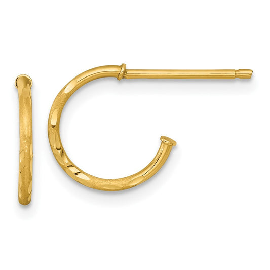 14k Yellow Gold Polished 1.2 x 12mm Diamond-cut Solid C-Hoop Earrings