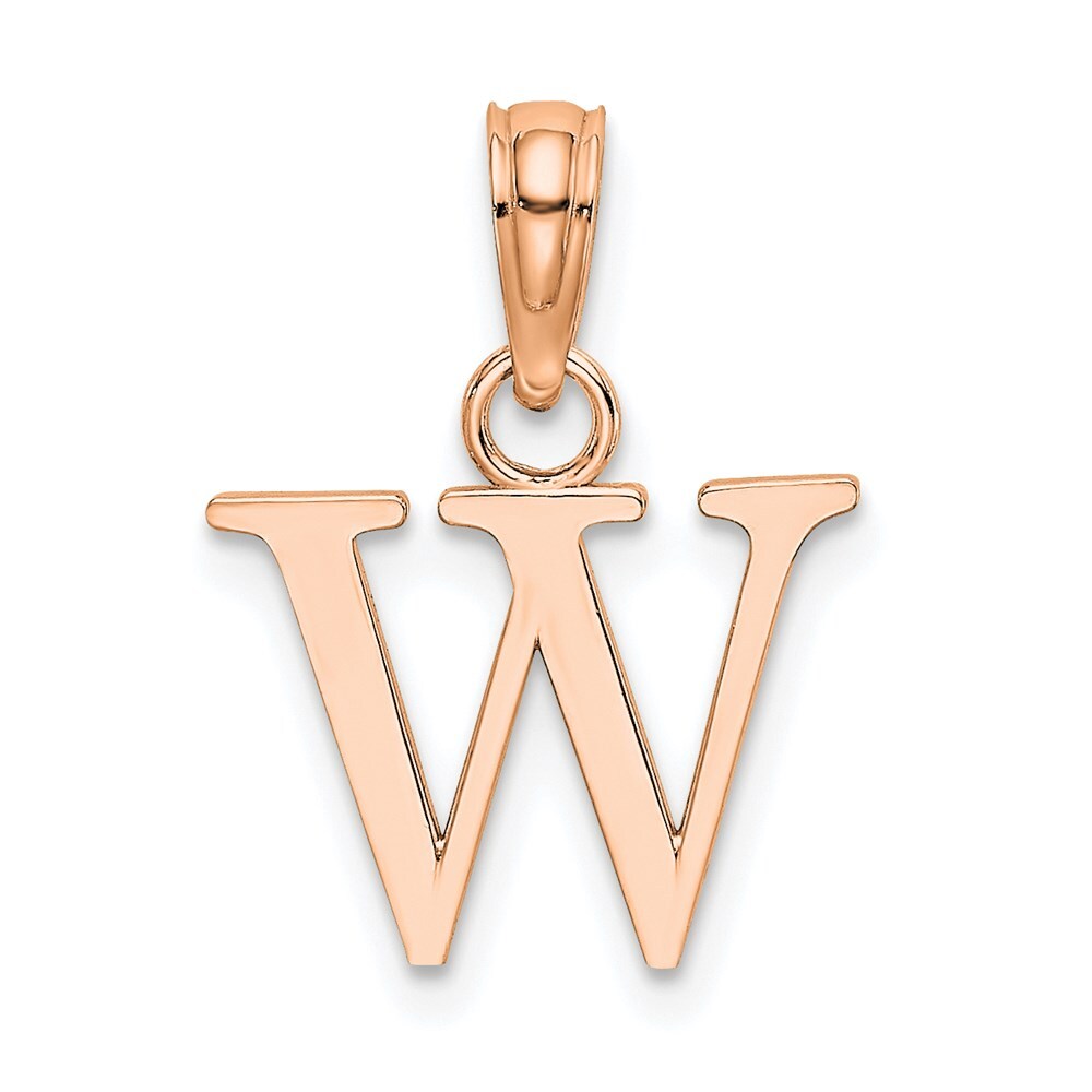 14k Rose Gold Polished Block Letter W Initial Pendant for Women