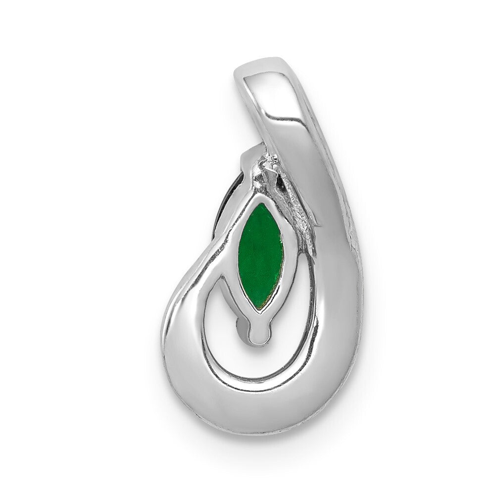 14k White Gold Teardrop Diamond and Emerald Pendant for Women