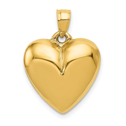 14k Yellow Gold Polished 3-D Puffed Heart Pendant for Women