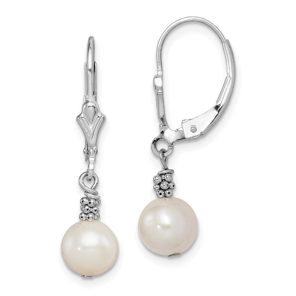 Sterling Silver Beaded Freshwater Cultured Pearl Leverback Dangle Earrings