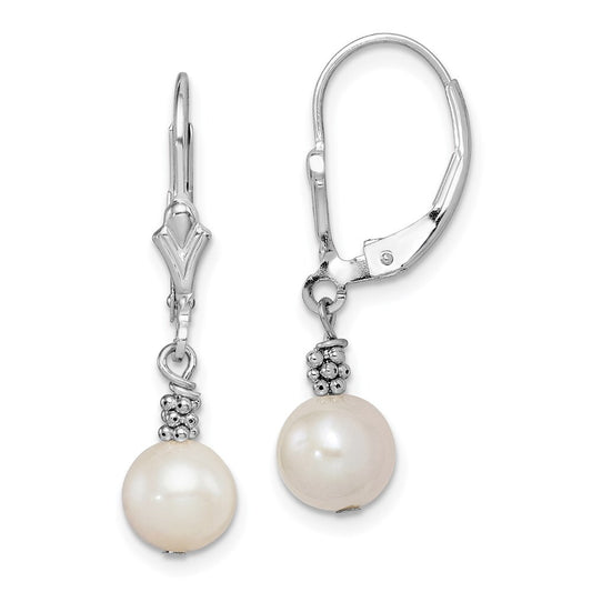 Sterling Silver Beaded Freshwater Cultured Pearl Leverback Dangle Earrings