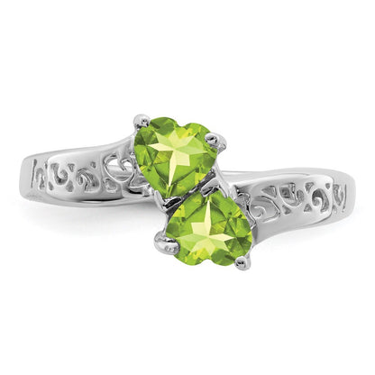 Sterling Silver Rhodium Peridot Heart Ring Size 8