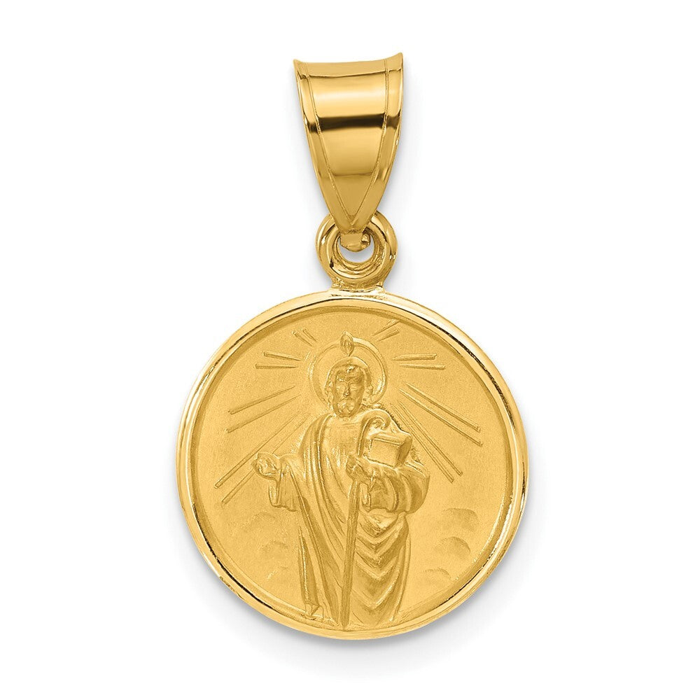 14k Yellow Gold Polished and Satin Solid St Jude Thaddeus Medal Pendant