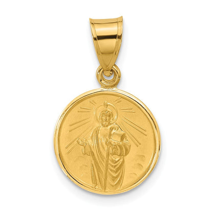 14k Yellow Gold Polished and Satin Solid St Jude Thaddeus Medal Pendant