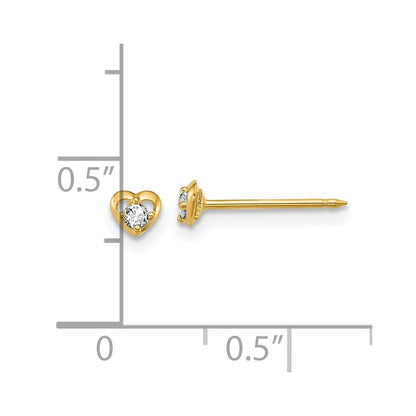 14k Yellow Gold Polished Heart With .03ct Diamond Stud Earrings Gift for Women