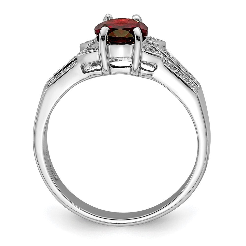 Sterling Silver Rhodium-plated Garnet & Diamond Ring Size 7