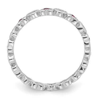 SS Rhodium-plated .14Lab Cr. Ruby and .27Cr. Wh Sapphire Heart Ring Size 7