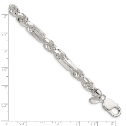 Sterling Silver 7mm Diamond-Cut Figarope Chain Bracelet