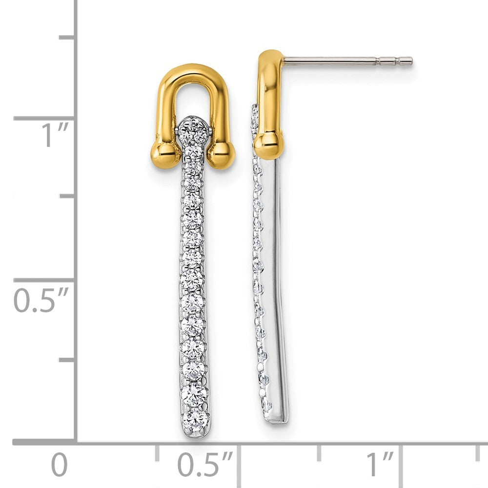 Sterling Silver Gold-tone CZ Polished And Textured Dangle Earrings