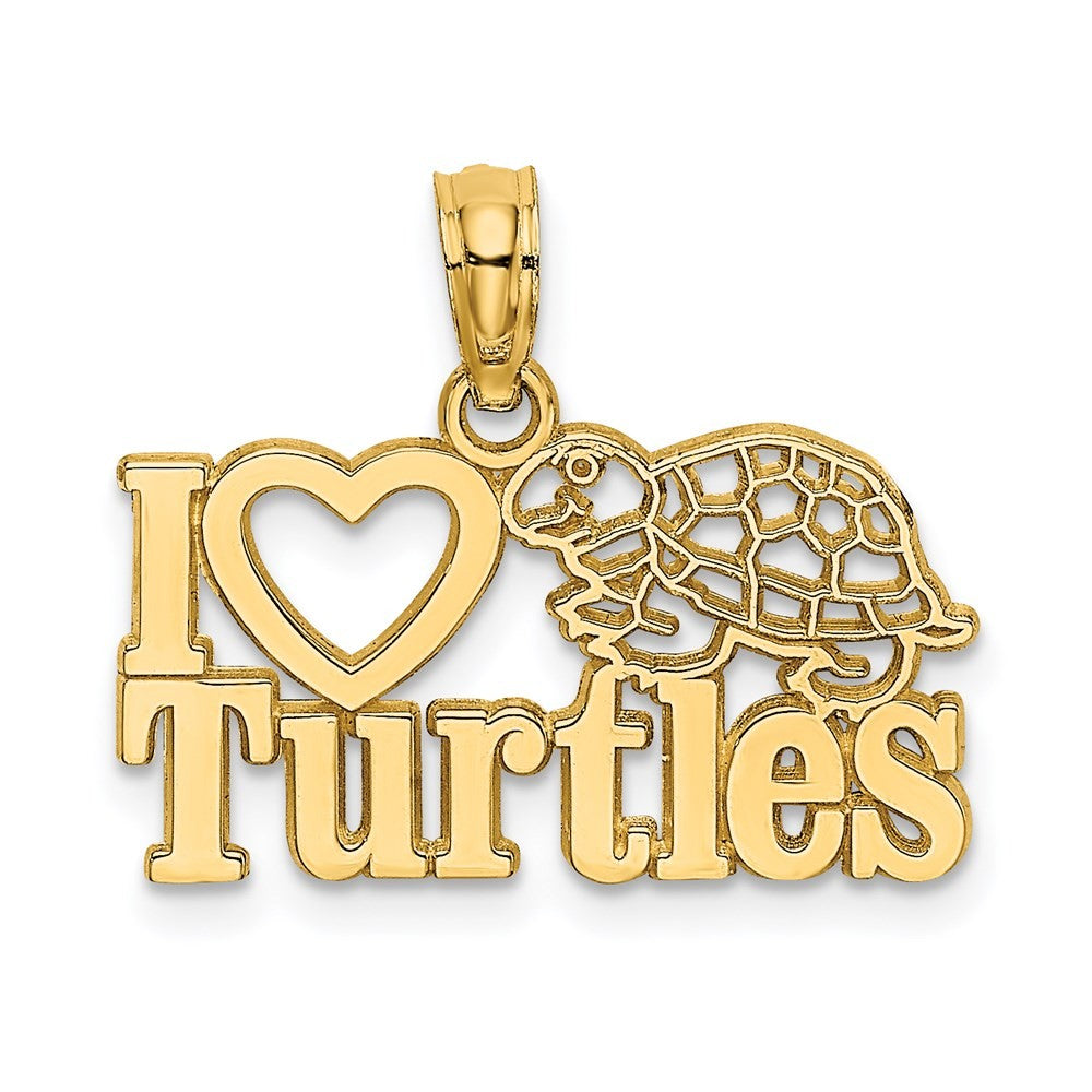 14k Yellow Gold I HEART TURTLES Charm Pendant