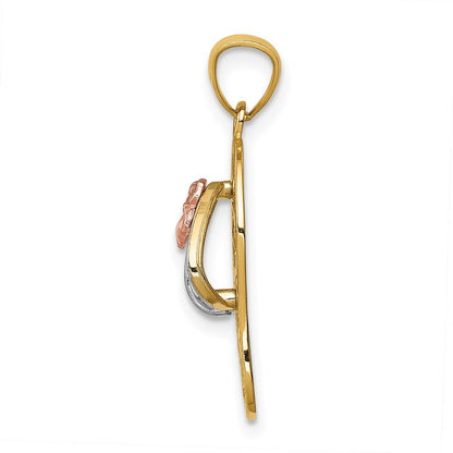 14k Tri-Color Gold Tri Color Plumeria Sandal Pendant for Women