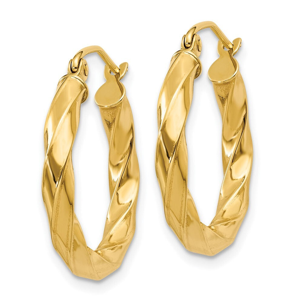 14k Yellow Gold Polished 3mm Twisted Hoop Earrings Gift for Women