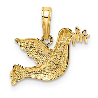 14k Yellow Gold White Rhodium Polished Diamond-cut Dove Charm
