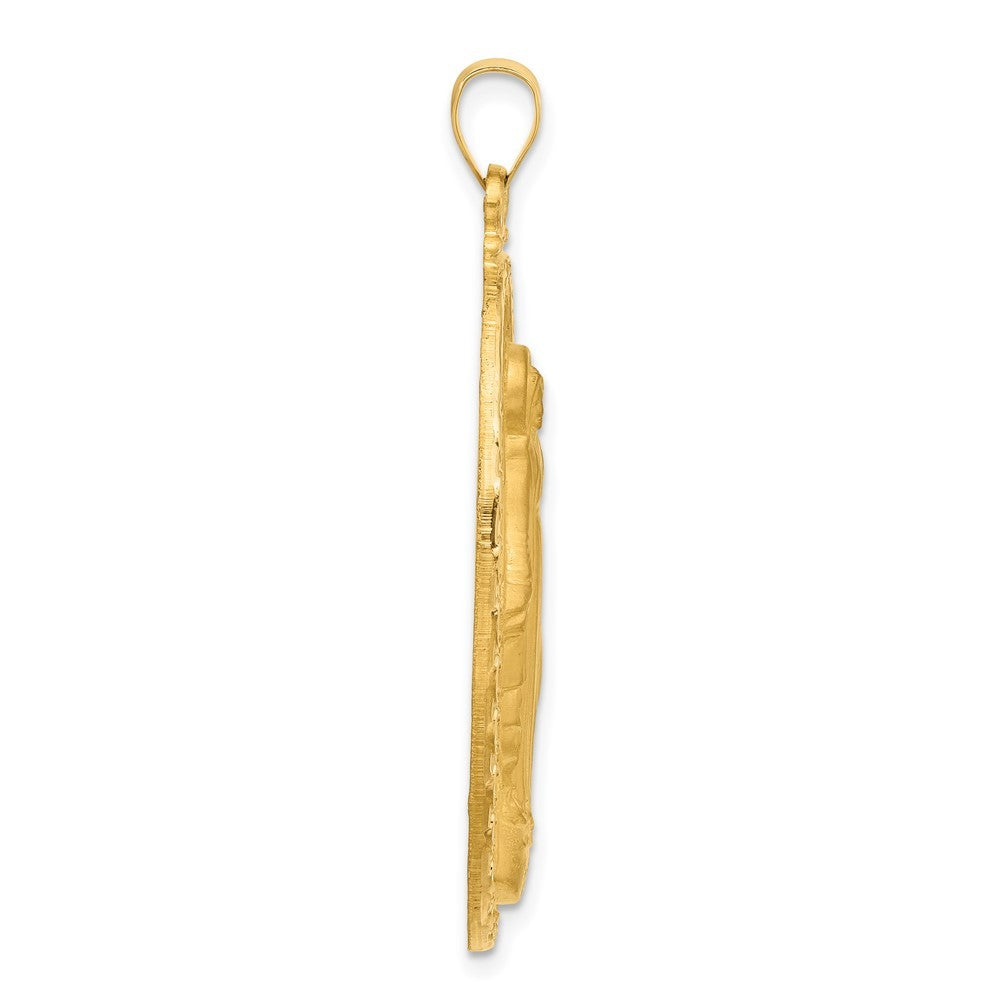 14k Yellow Gold Satin and Polished Miraculous Medal Solid Oval Pendant