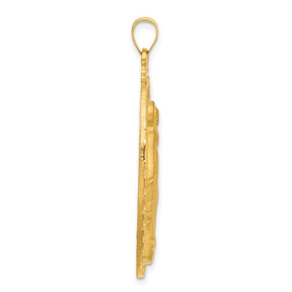 14k Yellow Gold Satin and Polished Miraculous Medal Solid Oval Pendant