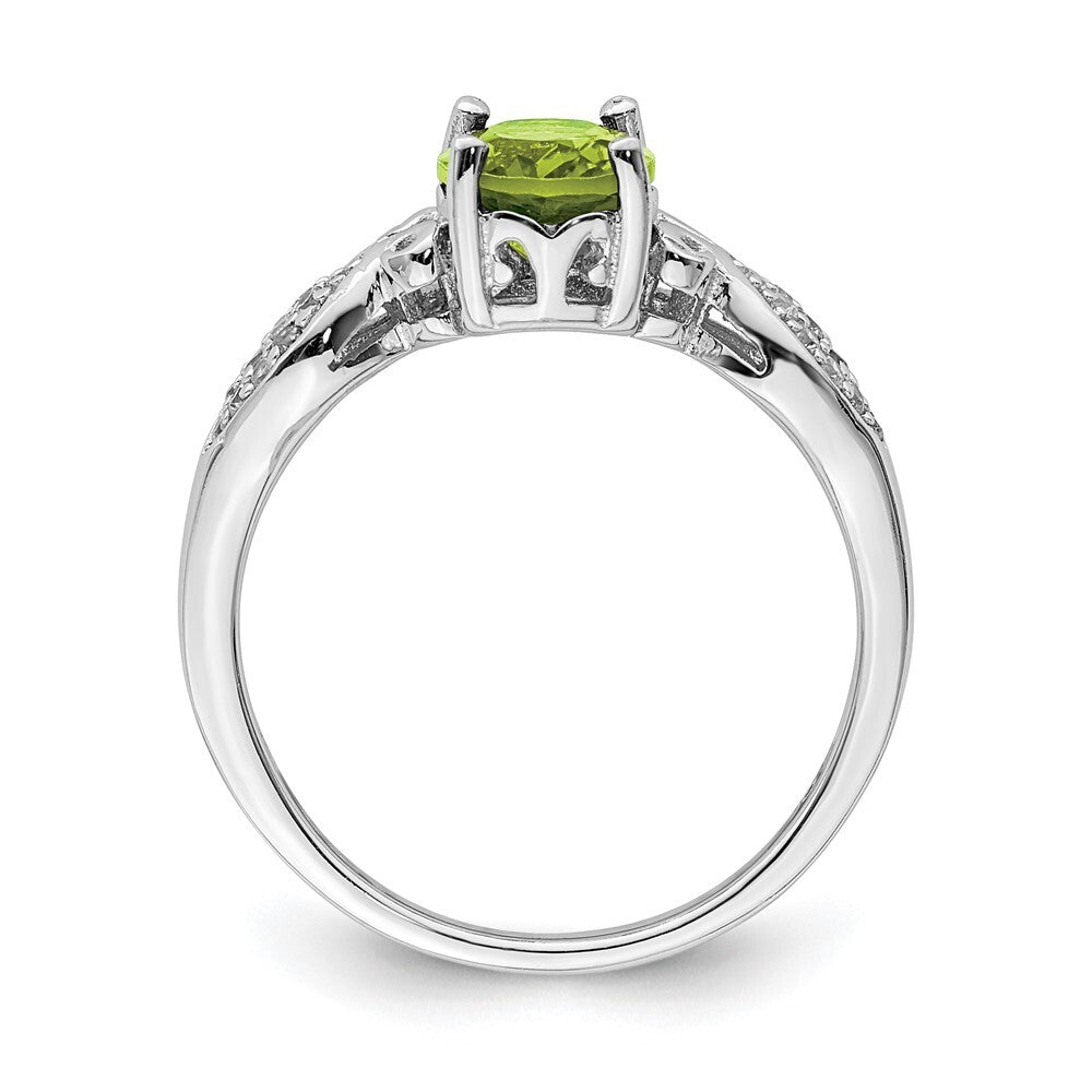 Sterling Silver Rhod-plated Polished Peridot and White Cubic Zirconia Ring SZ 8