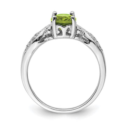 Sterling Silver Rhod-plated Polished Peridot and White Cubic Zirconia Ring SZ 8