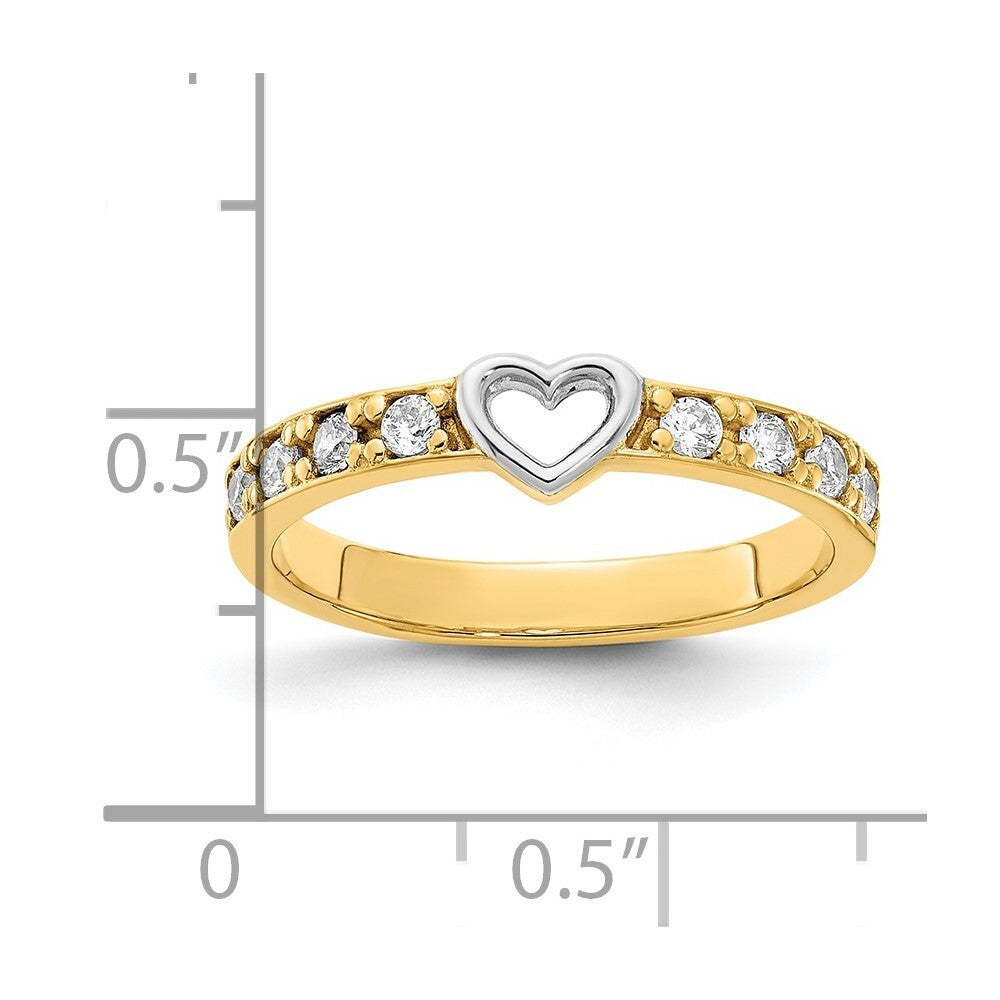 14K Yellow Gold & White Rhodium CZ Heart Ring Size 7
