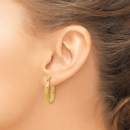 14k Yellow Gold Polished Diamond-cut Fancy Oval Hoop Earrings Gift for Women