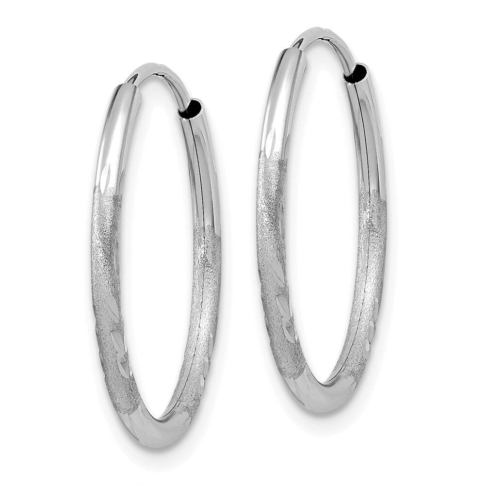 14k White Gold 1.5mm Diamond-cut Endless Hoop Earrings Gift for Women