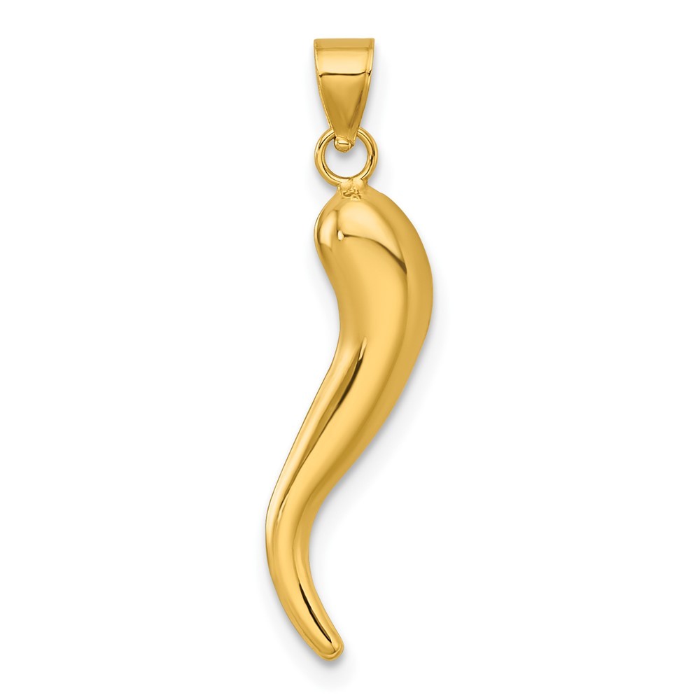 14k Yellow Gold Polished Hollow 3D Italian Horn Pendant