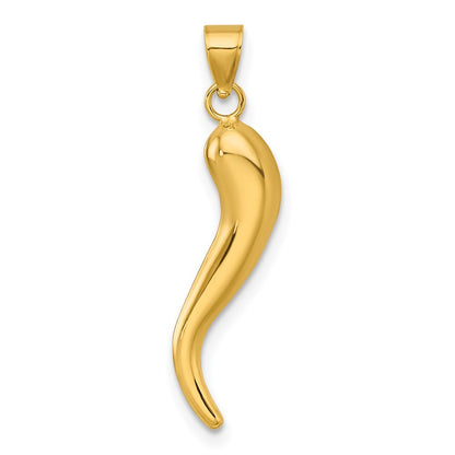 14k Yellow Gold Polished Hollow 3D Italian Horn Pendant