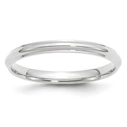 14k White Gold 2.5mm Half Round with Edge Wedding Band Ring Size 6.5