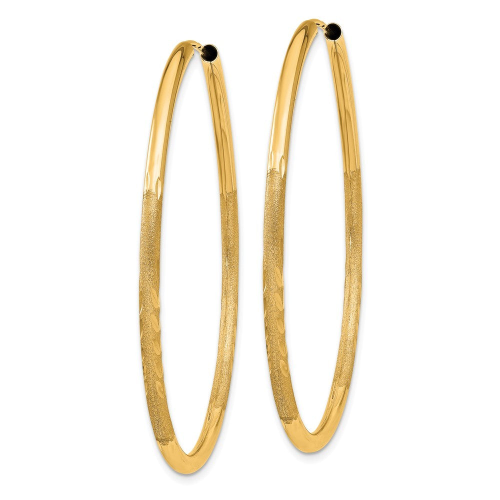 14k Yellow Gold 2mm Satin Diamond-cut Endless Hoop Earrings