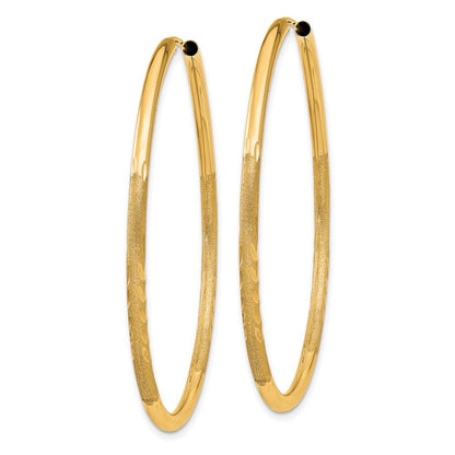 14k Yellow Gold 2mm Satin Diamond-cut Endless Hoop Earrings
