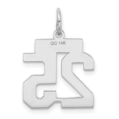 14k White Gold Small Satin Number 25 Charm Pendant for Women