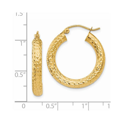 14k Yellow Gold Diamond-cut 4mm Round Hoop Earrings Gift for Women