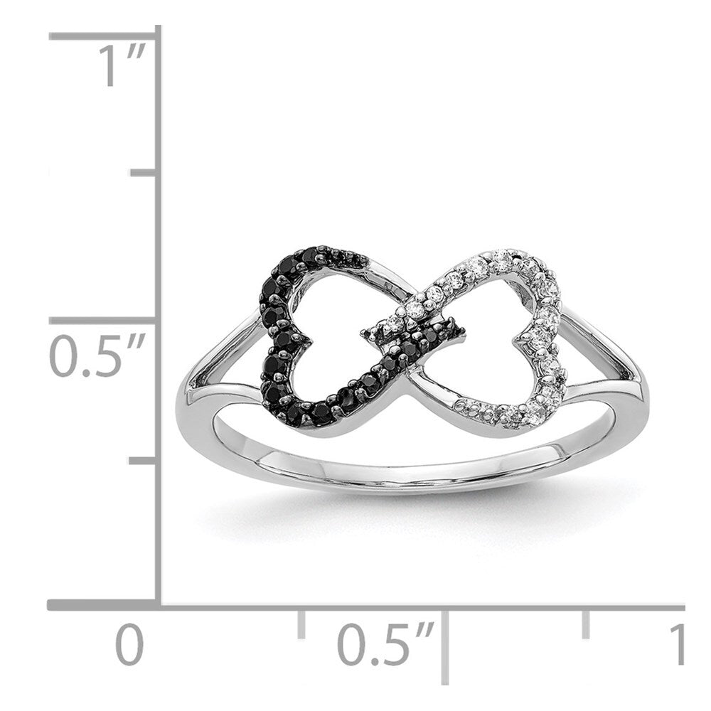 14k White Gold Black and White Diamond Infinity Heart Ring Size 7