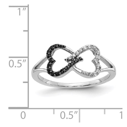 14k White Gold Black and White Diamond Infinity Heart Ring Size 7