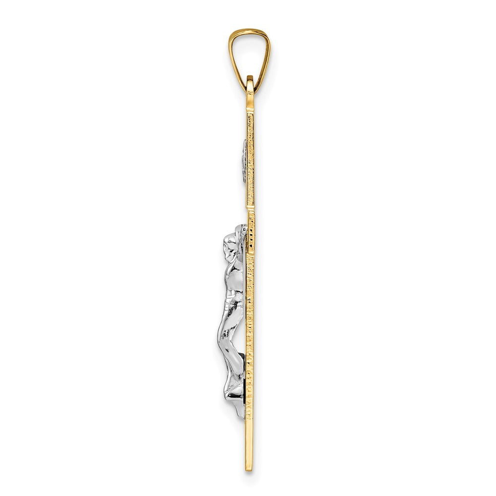 14k Two-Tone Gold Polished Solid INRI Crucifix Pendant