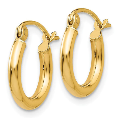 14k Yellow Gold Polished 2x12mm Tube Hoop Earrings Gift for Women