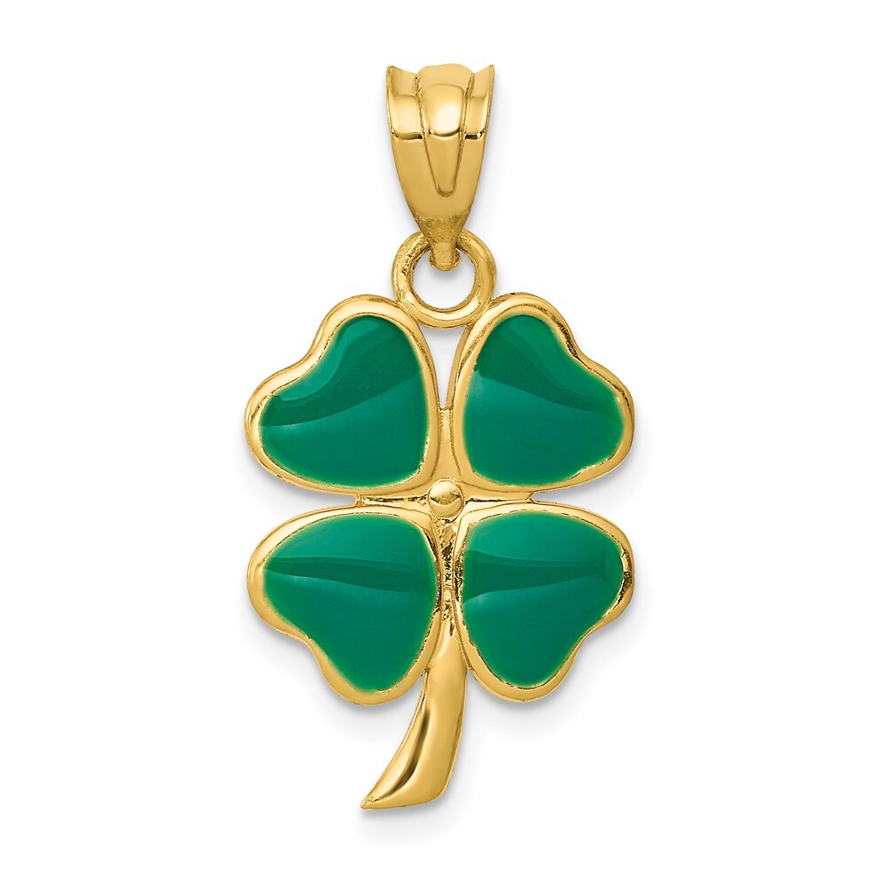 14k Yellow Gold Enameled Four Leaf Clover Pendant for Women