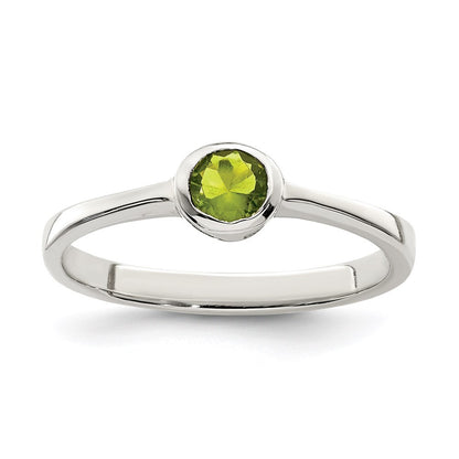 Sterling Silver Lime Green Round Bezel Cubic Zirconia Ring Size 7
