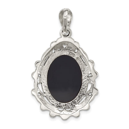 Sterling Silver Antiqued Marcasite Blk Agate and MOP Cameo Pendant
