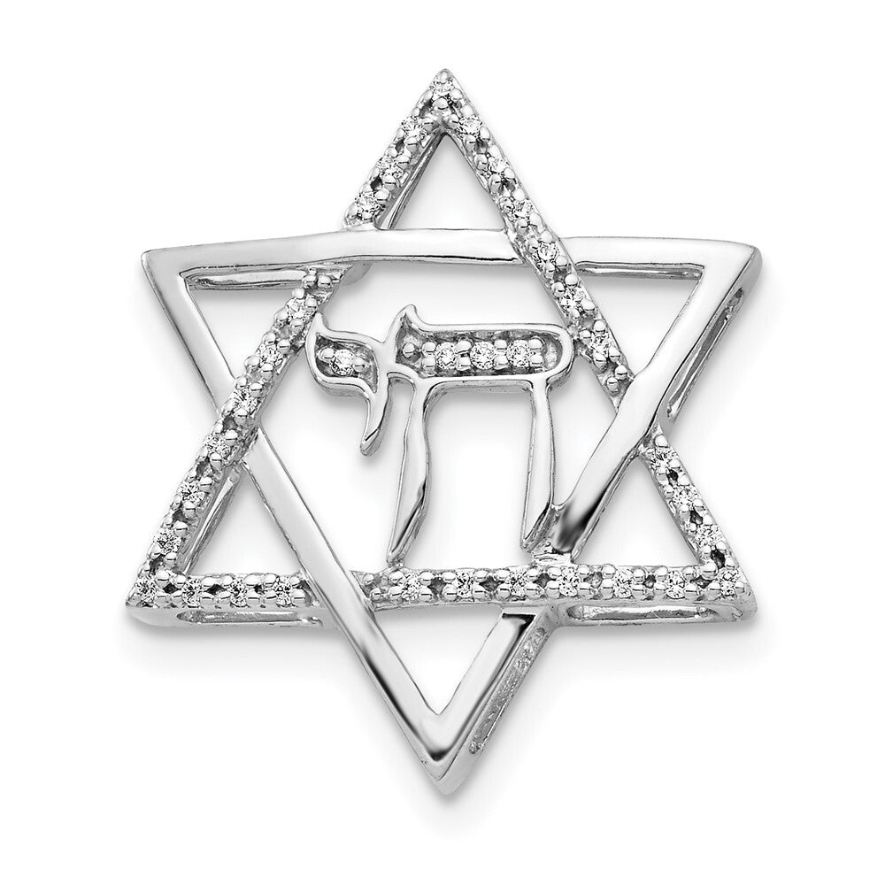 14k White Gold 1/10ct. Diamond Star of David Chai Chain Slide Pendant