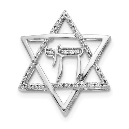14k White Gold 1/10ct. Diamond Star of David Chai Chain Slide Pendant