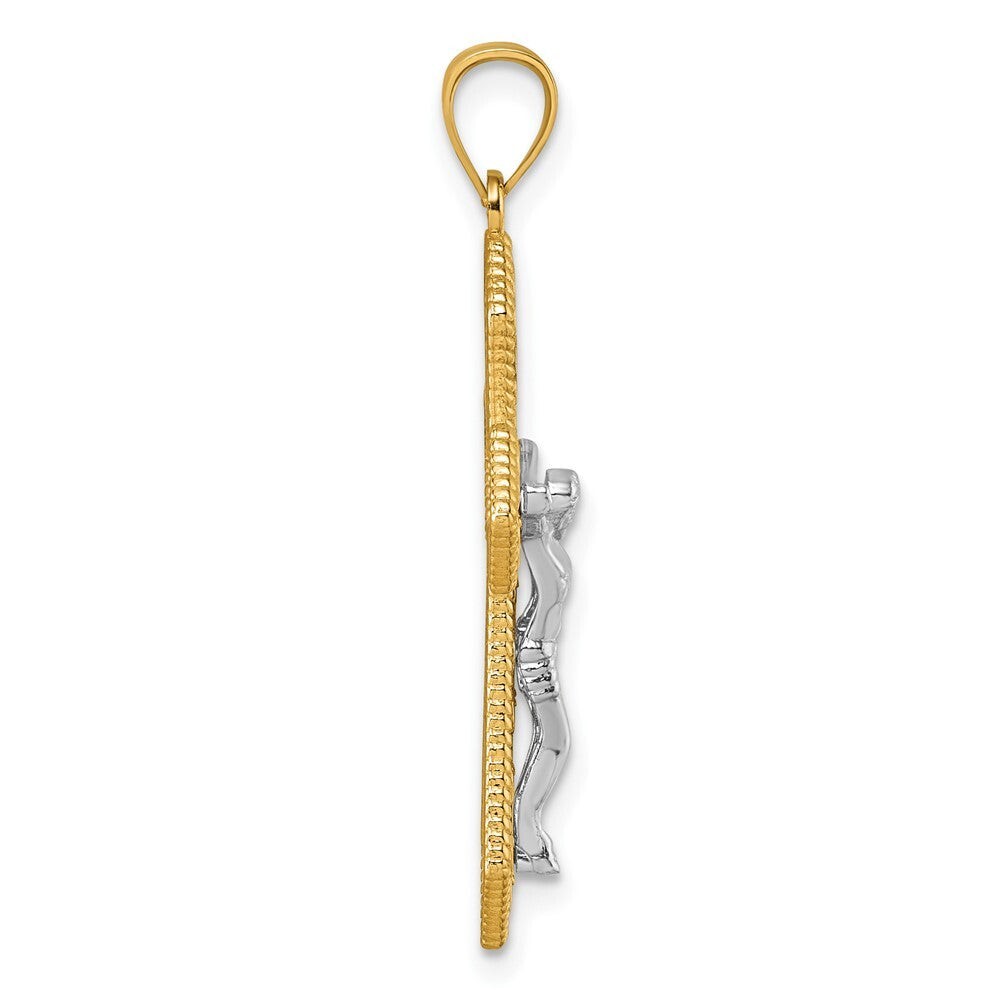 14k Two-tone Gold Polished And Beaded Fancy Crucifix Pendant for Women