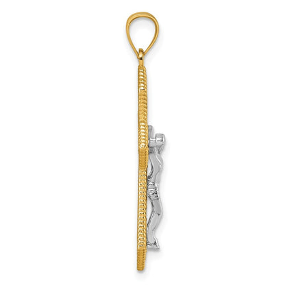 14k Two-tone Gold Polished And Beaded Fancy Crucifix Pendant for Women