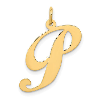14k Yellow Gold Large Fancy Script Letter P Initial Charm Pendant