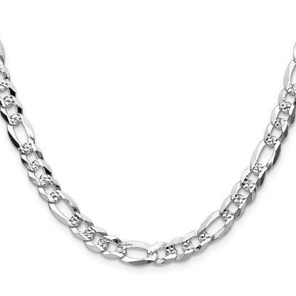 Sterling Silver 7.0mm Flat Diamond-Cut Pave Figaro Chain Necklace