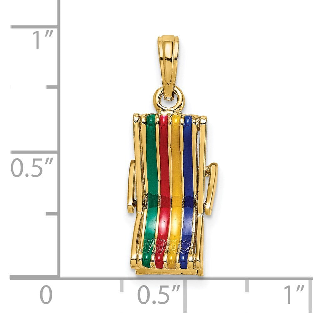14k Yellow Gold 3-D Moveable Multi-Color Beach Lounge Chair Charm Pendant